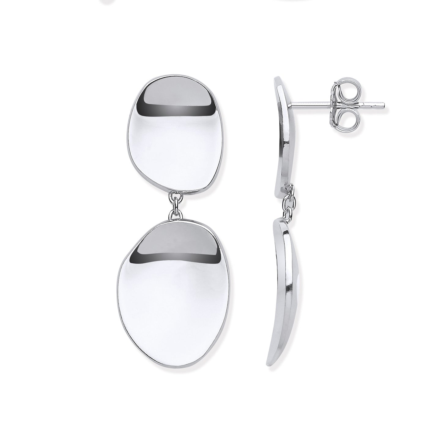 Silver Shiny Disc Design Drop Earrings - Silver