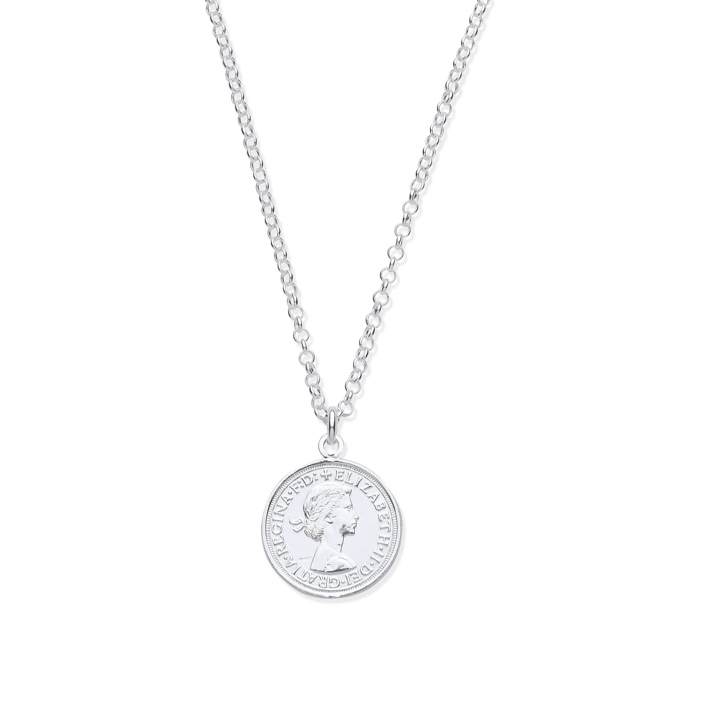 Silver Coin Pendant 17" Necklace - Silver
