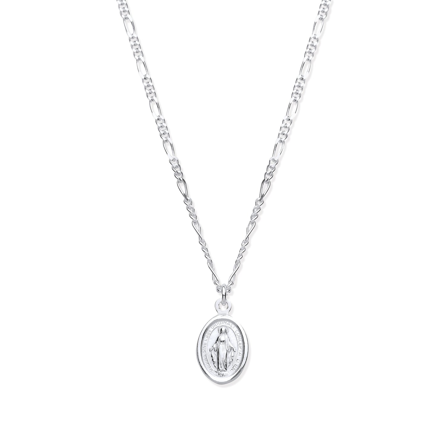 Silver Miraculous Medallion 17" Necklace/07" Bracelet - Silver