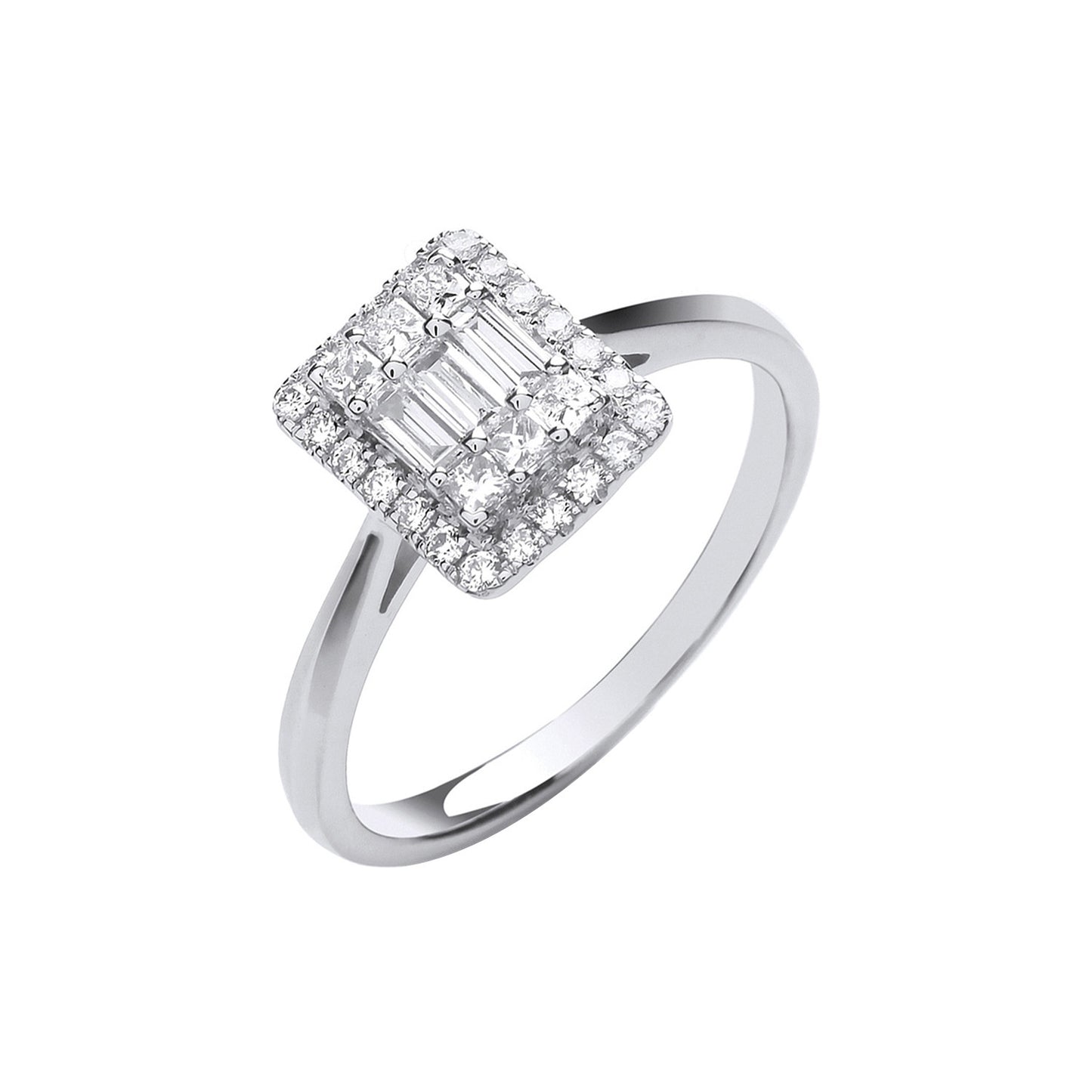 18ct White Gold 0.50ctw Rectangular Halo Style Ring - 18ct Gold