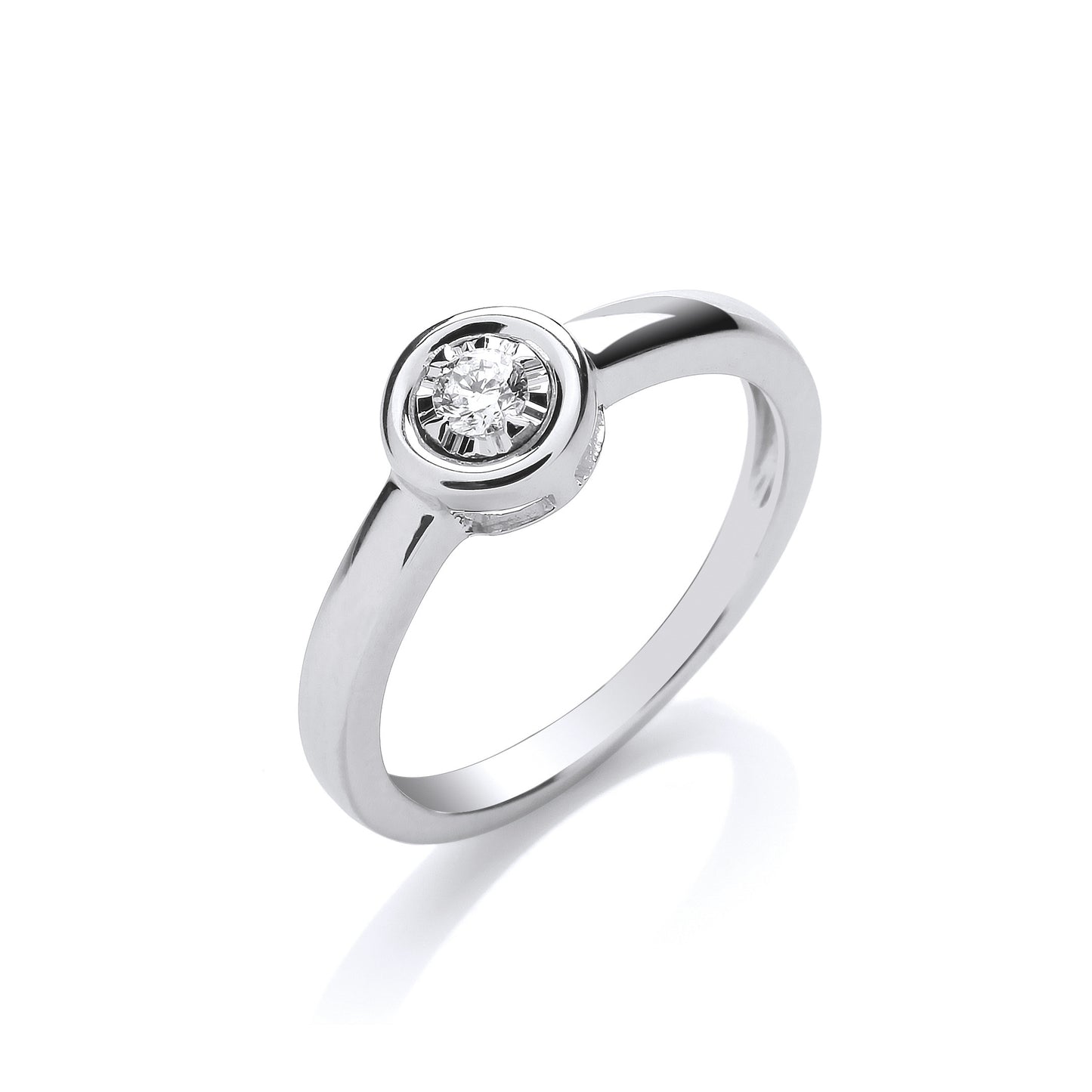9ct White Gold 0.10ct Rub-Over Illusion Set Ring - 9ct Gold