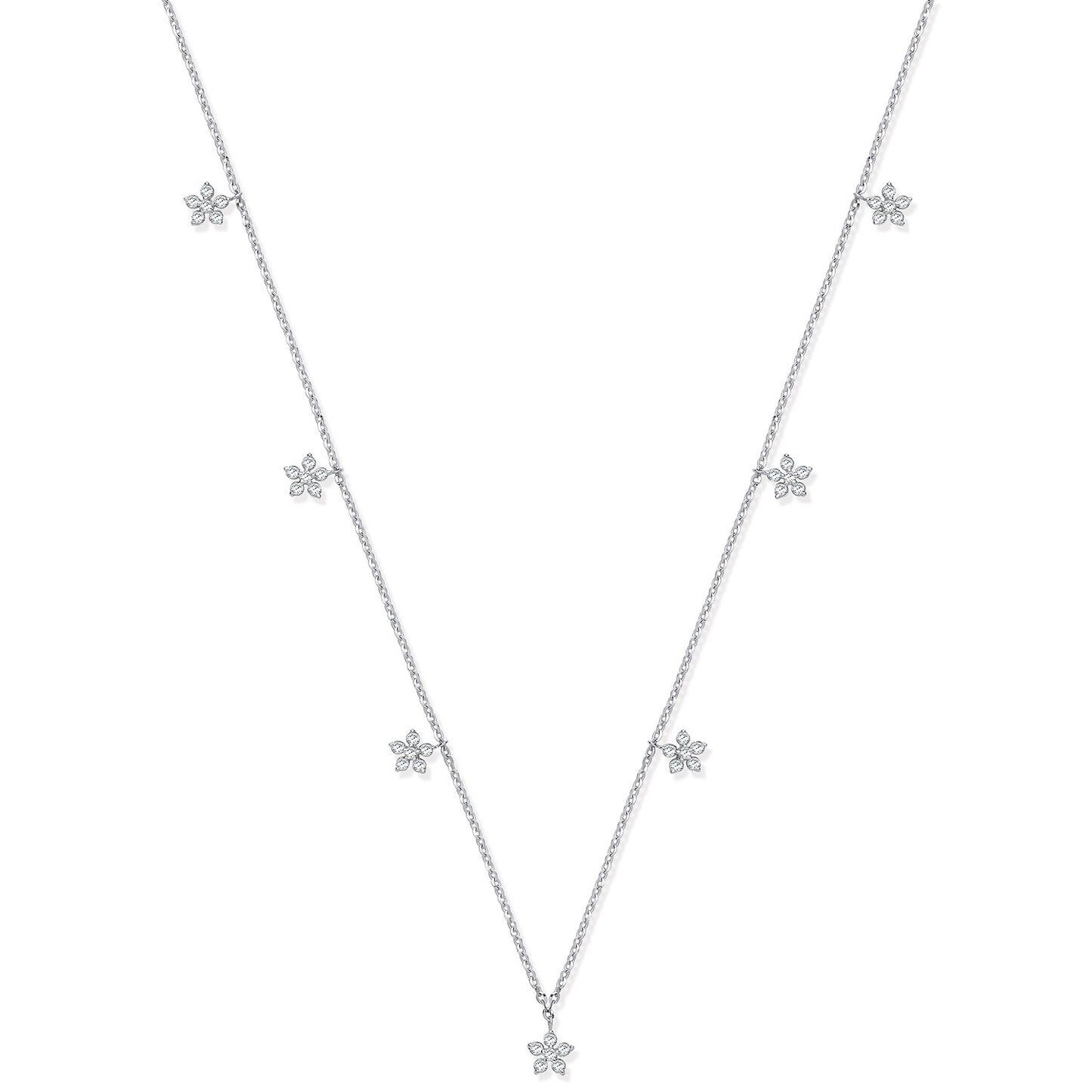 9ct White Gold 0.27ctw 7 Florets Pendant (18in/45cm) Chain - 9ct Gold