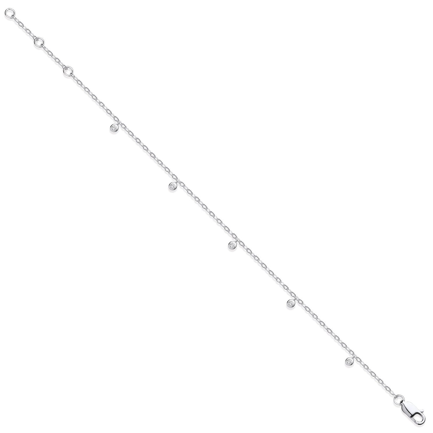 9ct White Gold Rub-Over 0.10ctw Diamond Bracelet - 9ct Gold