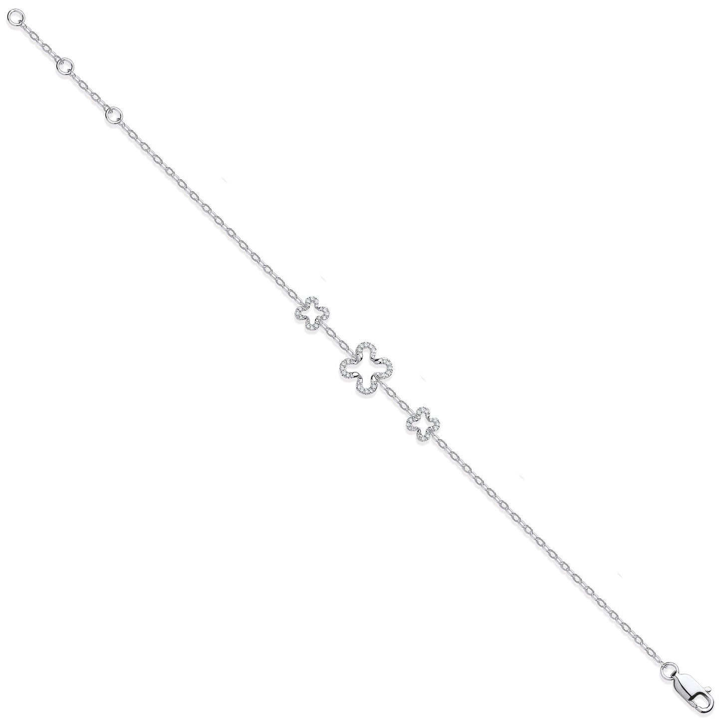 9ct White Gold Four Leaf Clover 0.11ctw Diamond Bracelet - 9ct Gold