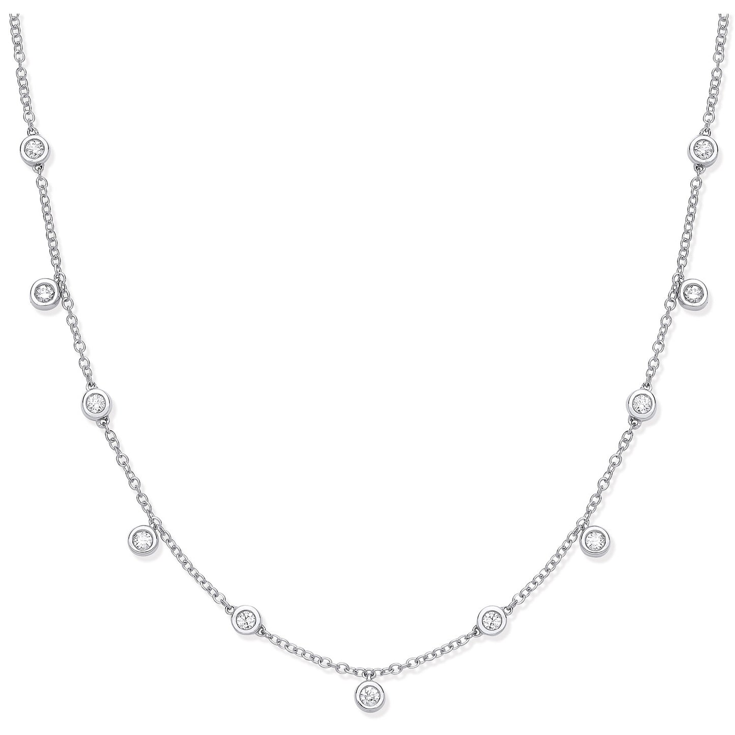 18ct White Gold 0.33ctw Rub Over Set Diamond (18in/45cm) Chain - 18ct Gold