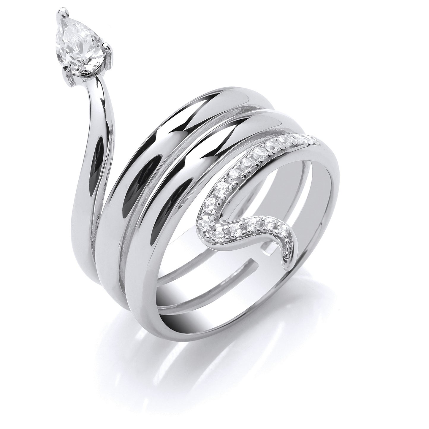 Silver Snake Cubic Zirconia Ring - Silver