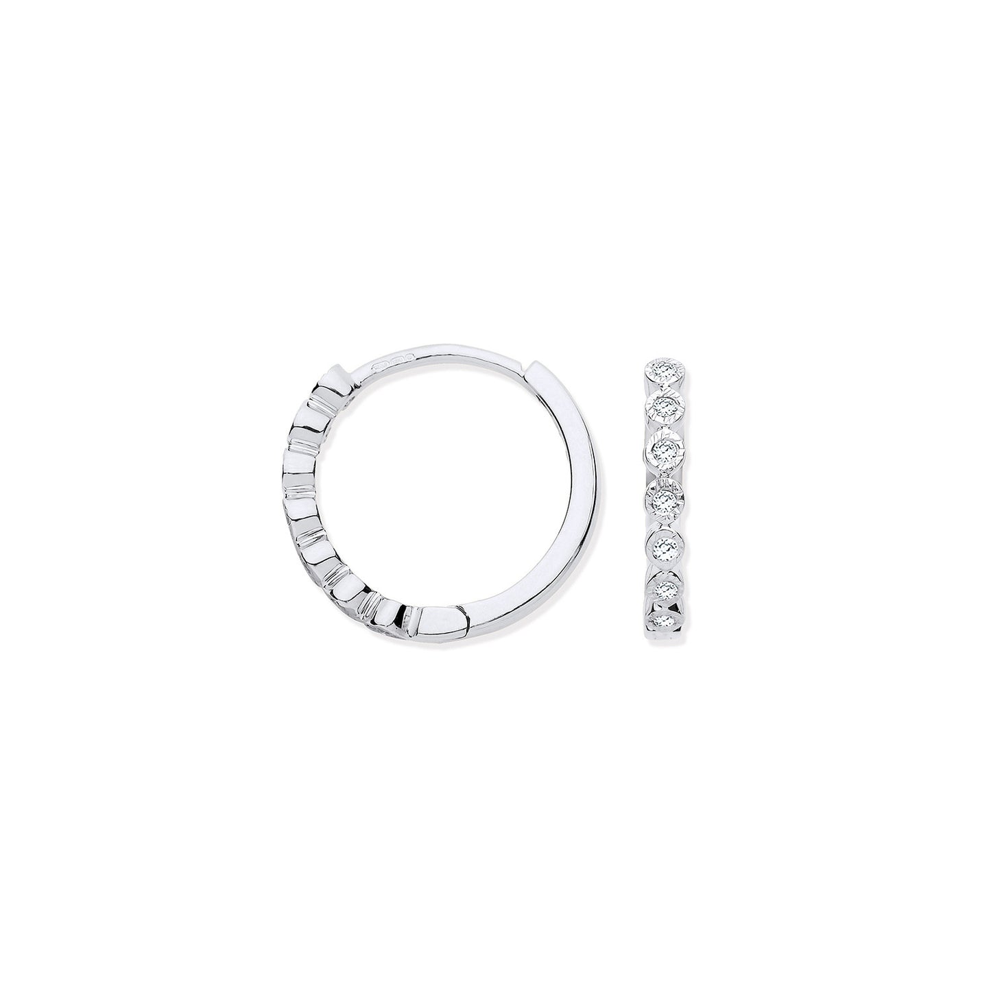 9ct White Gold Round 0.10ctw Diamond Hoops - 9ct Gold