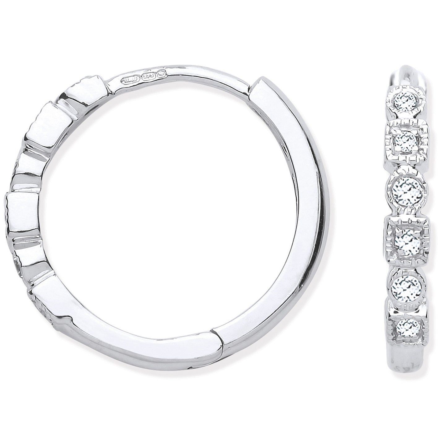 9ct White Gold Round 0.10ctw Diamond Hoops - 9ct Gold
