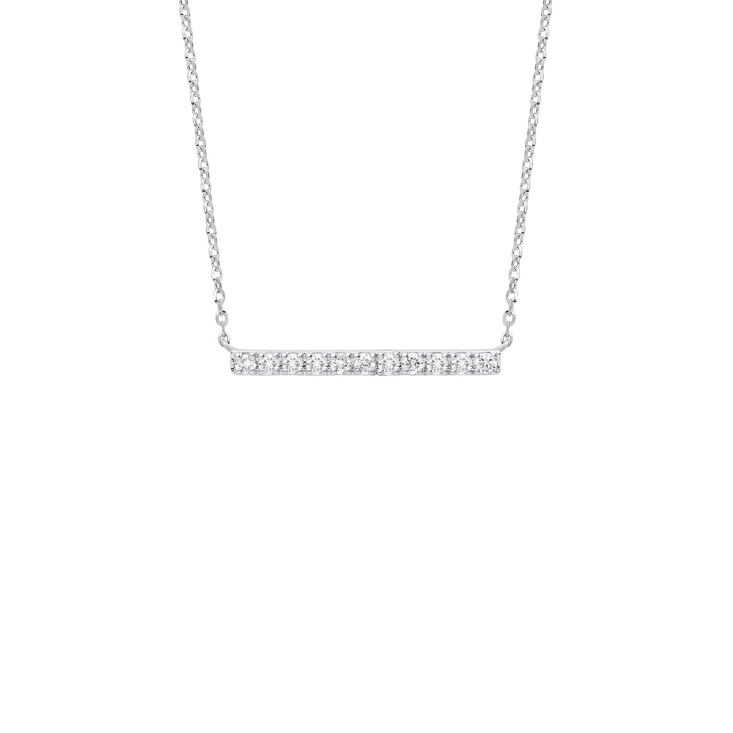 9ct White Gold 0.20ct Diamond Bar Necklace (Chain 17") - 9ct Gold
