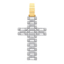 Yellow & White Gold Cubic Zirconia Fancy Link Large Cross