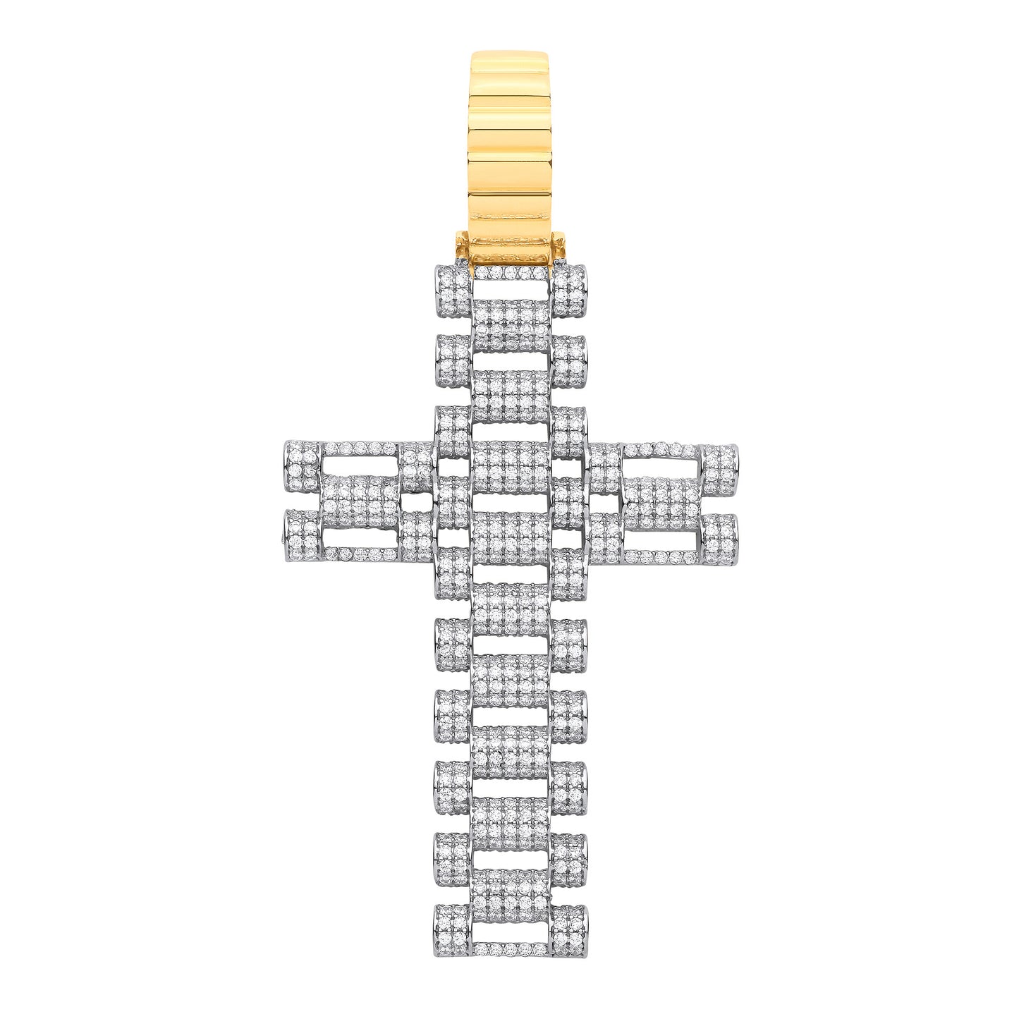Yellow & White Gold Cubic Zirconia Fancy Link Large Cross - 9ct Gold