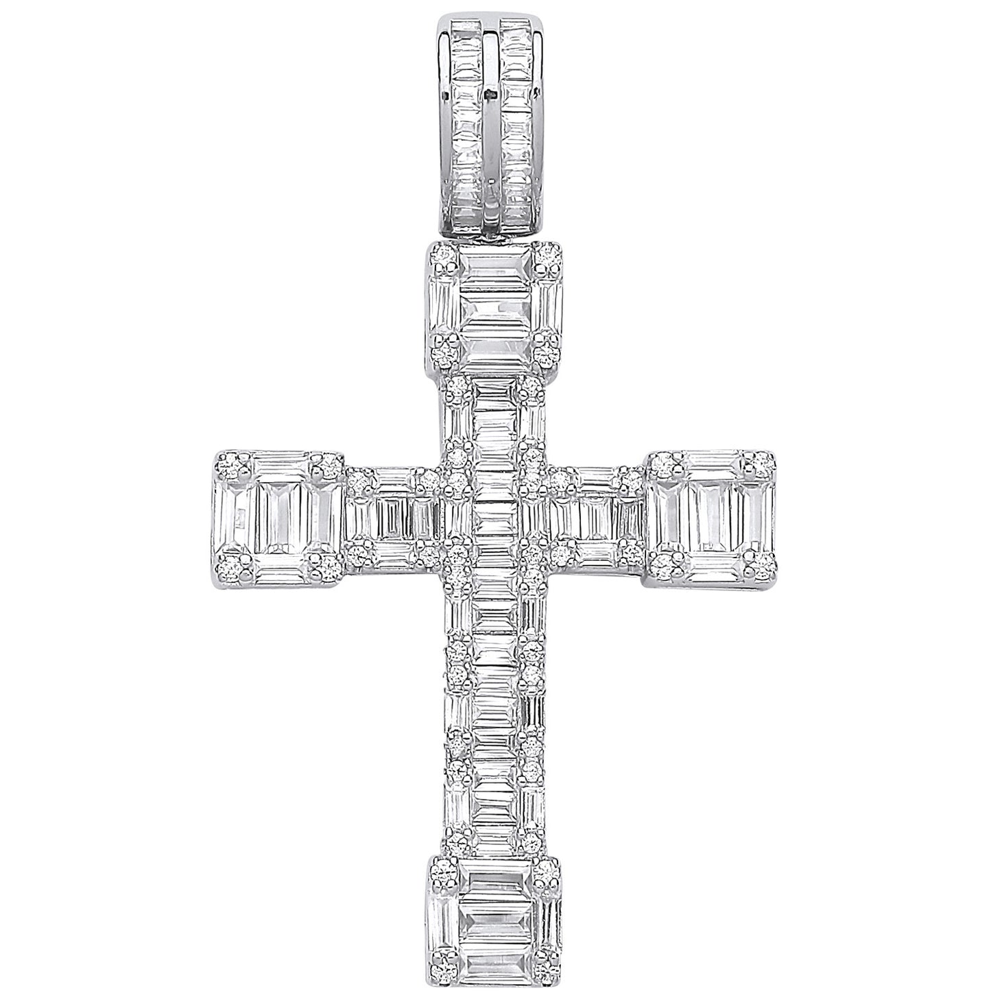Silver Cubic Zirconia Baguettes Fancy Cross - Silver