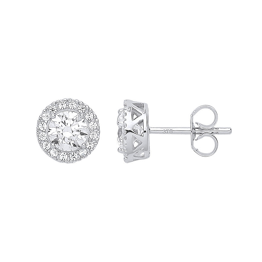 White Gold 8mm Round Cubic Zirconia Halo Stud Earrings - 9ct Gold