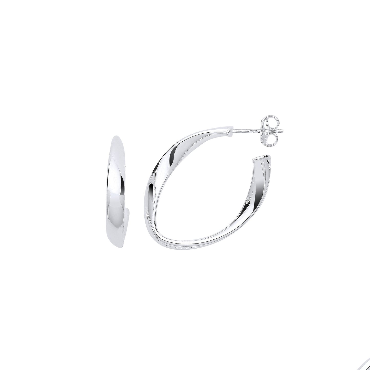 Silver Oval Twisted Hoop Earrings - Silver