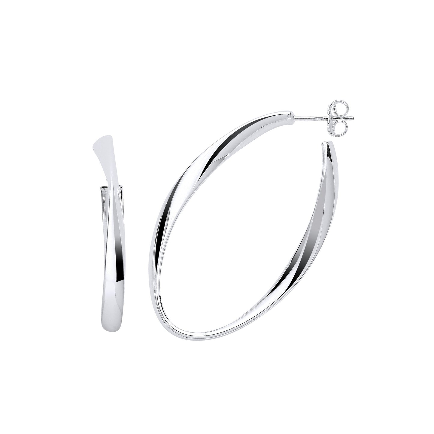 Silver Oval Twisted Large Hoop Earrings - Silver
