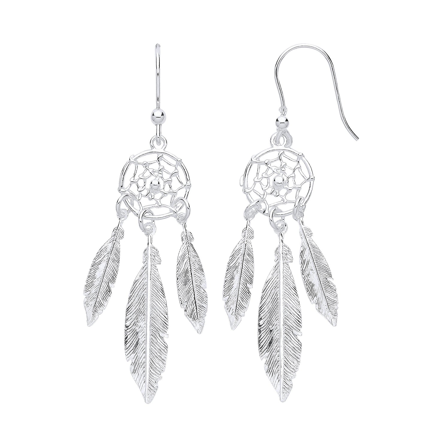 Silver Dream Catcher, Feather Spider Web Drop - Silver