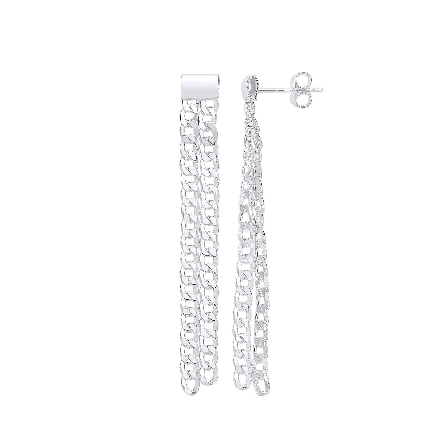 Silver Curb Chains Drop Earrings - Silver