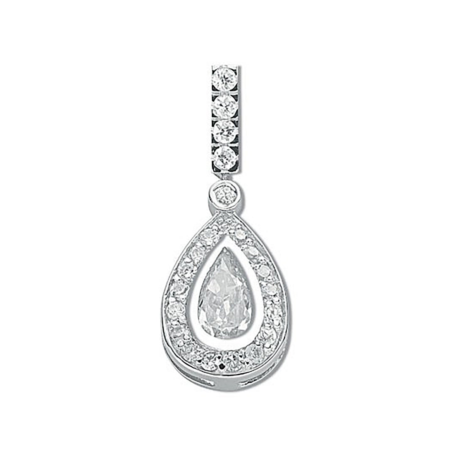 Silver Pear Cut Cubic Zirconia Cluster Drop Pendant - Silver
