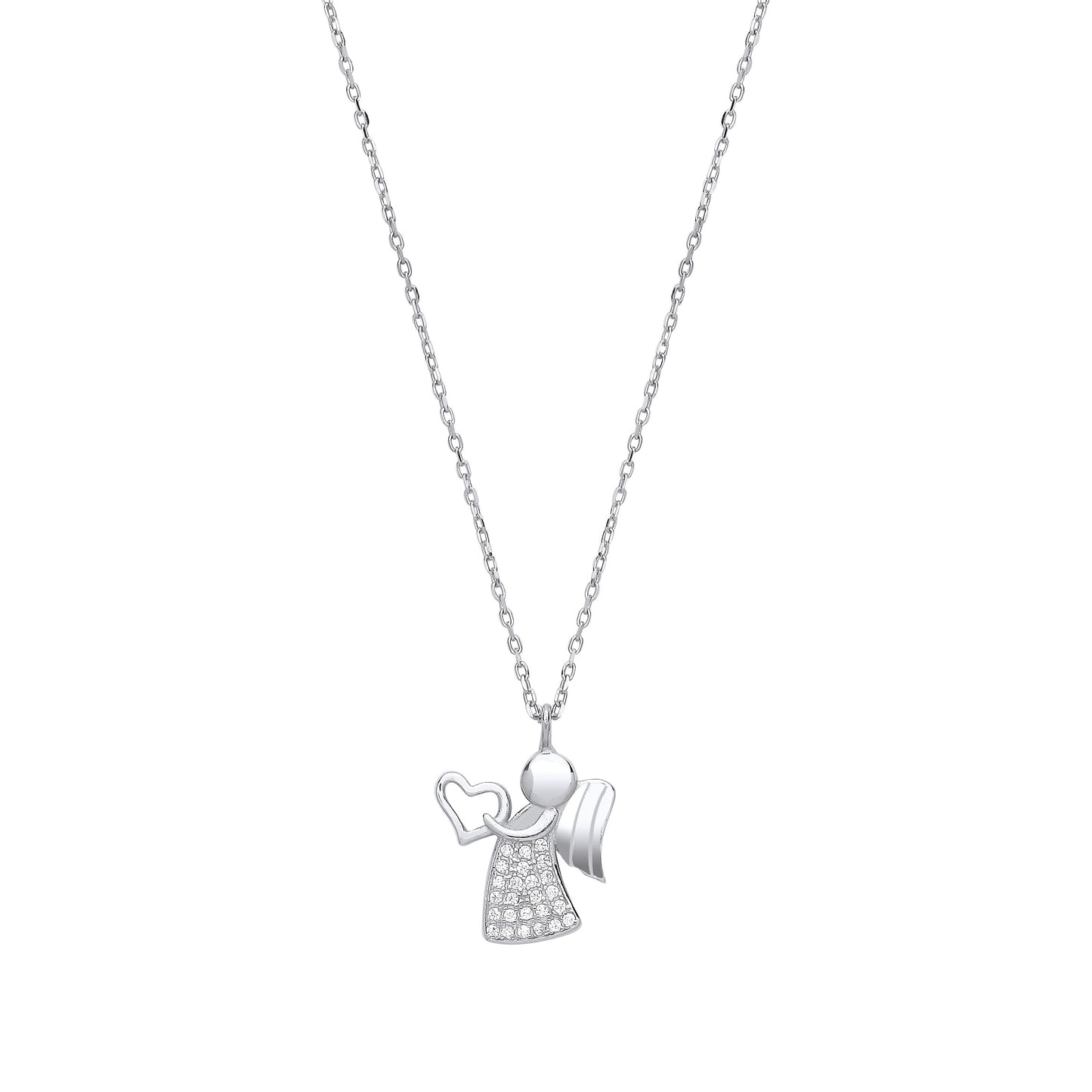Silver Angel with Heart Pendant Necklace - Silver