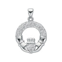 Silver Pave Set Cubic Zirconia Claddagh Drop Pendant