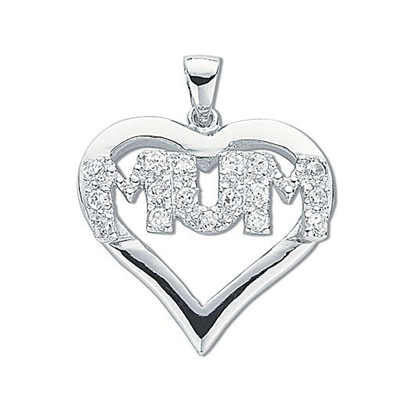 Silver Cubic Zirconia Heart Mum Pendant - Silver
