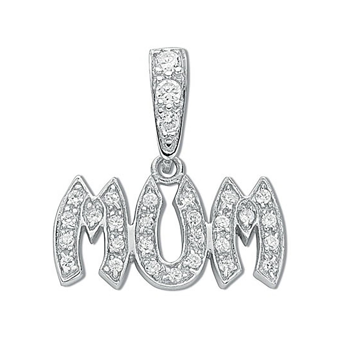 Silver Pave Set Cubic Zirconia Mum Drop Pendant - Silver