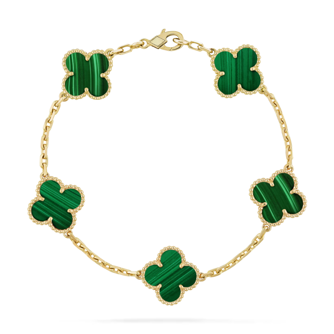 Belle Vante Bracelet 5 Motifs Malachite 18K Yellow Gold