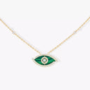 Lucky Eye Pavé Diamond Necklace Yellow Gold Malachite 0.38ct