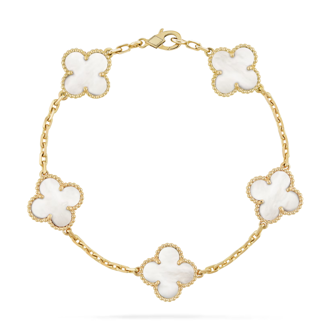 Belle Vante Bracelet 5 Motifs White Mother-Of-Pearl 18K Yellow Gold