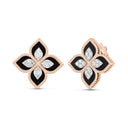 Princess Flower Earrings in 18kt Rose Gold with Diamonds and Black Jade