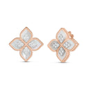 Princess Flower Earrings in 18kt Rose Gold with Diamonds and Mother of Pearl