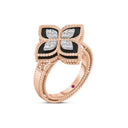 Princess Flower Ring in 18k Rose Gold with Black Jade and Diamonds