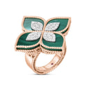 Princess Flower Ring in 18k Rose Gold with Malachite and Diamonds