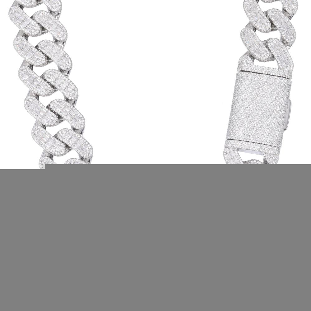 925 Silver Baguette Cubic Zirconia Set Cuban Chain 28.0mm