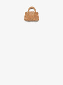 Belle Vante Mini Shopping Bag Raffia-Effect Fabric, Wood & Gold-Tone Metal Dark Beige