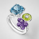 Belle Vante Medium Rhodium White Gold Aquamarine Amethyst Peridot Diamond Ring