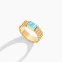 Belle Vante Cleo 2 Link Diamond Ring Yellow Gold Sea Blue Chalcedony