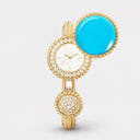 Belle Vante Perlée Toi & Moi Secret Watch in 18K Yellow Gold with Diamonds and Turquoise