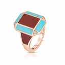 Belle Vante Art Deco Ring in 18k Rose Gold with Turquoise, Red Agate and Diamonds