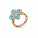 Belle Vante Princess Flower Ring in 18k Rose Gold with Diamonds and Turquoise