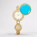 Belle Vante Perlée Toi & Moi Secret Watch in 18K Yellow Gold with Diamonds and Turquoise
