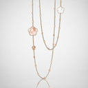 Belle Vante Bon Ton Sautoir in 18k Rose Gold with Rose Quartz and Milky Quartz and Diamonds
