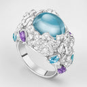 Belle Vante Medium Rose Ring 18K White Gold Diamond Rubellite Tourmaline Aquamarine Amethyst