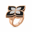 Belle Vante Princess Flower Ring in 18k Rose Gold with Diamonds and Black Jade