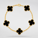 Belle Vante Vintage Alhambra 5 Motifs Bracelet in 18K Yellow Gold with Onyx