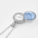 Belle Vante Perlée Secret Pendant Watch in 18K White Gold with Chalcedony
