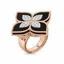 Belle Vante Princess Flower Ring in 18k Rose Gold with Diamonds and Black Jade