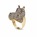 Belle Vante Hippo Ring in 18k Yellow and Burnished Gold with Black and Brown Diamonds