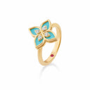 Belle Vante Princess Flower Ring in 18kt Yellow Gold with Diamonds and Blue Ceramic Enamel