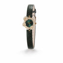 Belle Vante Yellow Gold Watch with Diamonds and Sapphires Green Dial and Green Lizard Leather Strap 18 mm